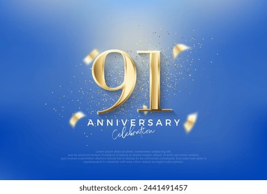 Elegant number 91st with gold glitter on a blue background. Premium vector for poster, banner, celebration greeting.