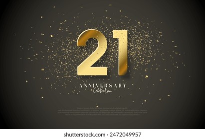 Elegant number design with the number 21 for anniversary celebrations. Illustration of numbers in metallic gold color. Premium design for anniversary celebrations.