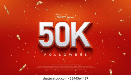 Elegant number to thank 50k followers, the latest premium vector design. Premium vector background for achievement celebration design.