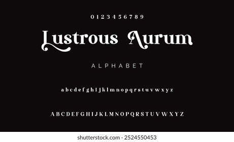 Elegantes números y letras del alfabeto. Fuente simple y tradicional que tiene estilo. Fuente de Vector serif moderna en mayúsculas y minúsculas. Diseños de moda a Pequeña escala