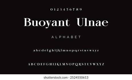 Elegantes números y letras del alfabeto. Fuente simple y tradicional que tiene estilo. Fuente de Vector serif moderna en mayúsculas y minúsculas. Diseños de moda a Pequeña escala