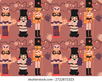 Elegante Nutcracker design de Natal inspirado pela tradição de férias atemporal e clássica narrativa de inverno. Esta arte festiva reúne o personagem icônico Quebra-Nozes com ricos detalhes de Natal, criando uma atmosfera sazonal quente e mágica. O design reflete uma estética clássica de Natal europeu, combinando elementos decorativos com uma composição refinada e elegante que se sente nostálgica e moderna.