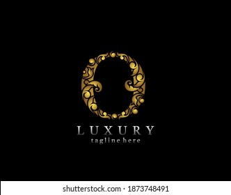 Elegant O Letter Gold logo icon, luxury flourishes ornament monogram design vector.