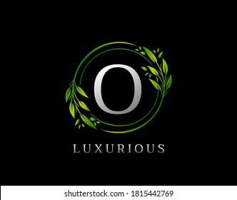 Elegant O Letter Green Floral Design. Circle Green Leaf O Logo Icon.