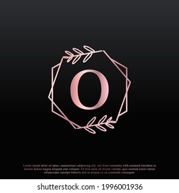 Elegant O Letter Hexagon Floral Logo with Creative Elegant Leaf Monogram Branch Line and Pink Black Color. Usable for Business, Fashion, Cosmetics, Spa, Science, Medical and Nature Logos.