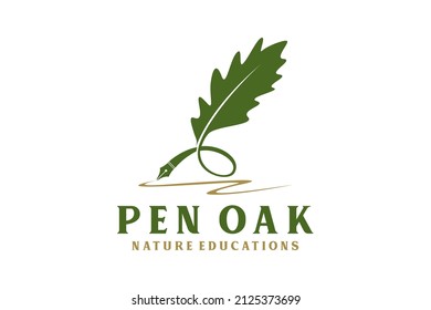 Elegant Oak Leaf and Quill Pen logo design