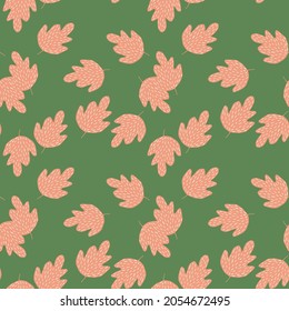 Elegante roble sin costura sobre fondo verde. Fondo de follaje vintage. Papel de fondo natural simple. Para el diseño de tejidos, impresión textil, envoltura, cubierta. Ilustración del vector Doodle.
