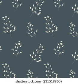 Elegant oat plants seamless vector pattern on dark green background for printing on textiles or paper.