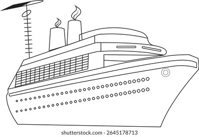 Elegant Ocean Liner Cruise Ship Vector Illustration. Stylish Design of a Majestic Vessel Sailing Across Dark Waters. Luxury Maritime Travel Concept with Sleek Silhouette and Tourism Branding Potential