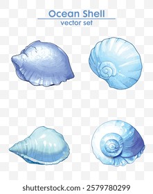 Elegant ocean shell vector set in stunning blue tones. Perfect for summer designs, marine themes, and creative projects. High-quality, vector file.