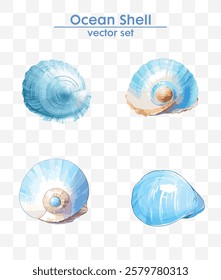 Elegant ocean shell vector set in stunning blue tones. Perfect for summer designs, marine themes, and creative projects. High-quality, vector file.