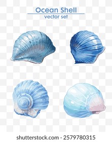 Elegant ocean shell vector set in stunning blue tones. Perfect for summer designs, marine themes, and creative projects. High-quality, vector file.