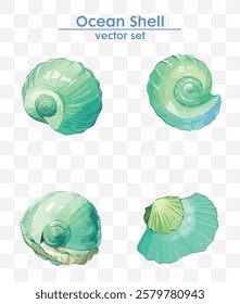 Elegant ocean shell vector set in stunning green tones. Perfect for summer designs, marine themes, and creative projects. High-quality, vector file.