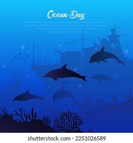 Elegant Ocean Underwater design background. World ocean day design background vector