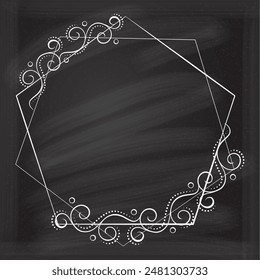 Elegant octagonal chalkboard frame with intricate swirls and dots. Perfect for menus, signs, and monograms.
