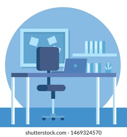 elegant office workplace scene icons
