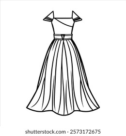 Elegant Off-Shoulder Ball Gown with Pleated Skirt and Graceful Silhouette