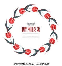 Elegant oil painted floral frame with abstract red tulip flowers, design elements. Can be used for wedding, baby shower, mothers day, valentines day, birthday cards, invitations