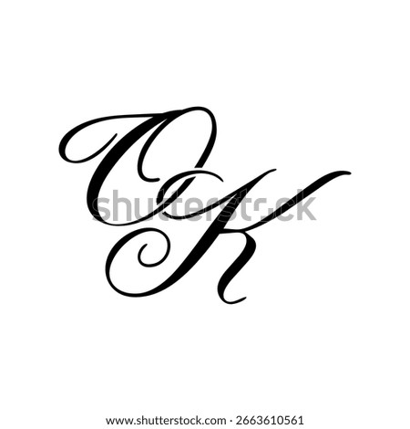 Elegant OK Monogram Logo in Black Script – Luxury Calligraphy Initial Design on White Background