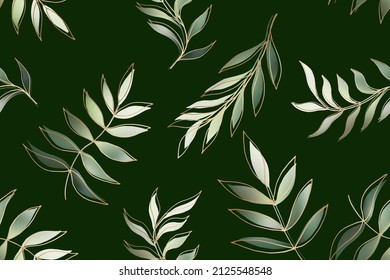 Elegant olive green bouquet seamless pattern. Luxury tropical vector background design. Seasonal backdrop, menu, wedding, save the date, textile fabric print