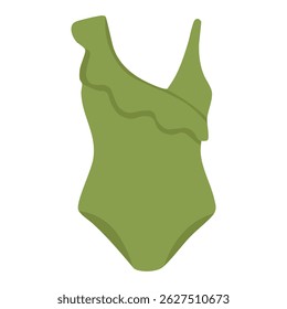 Traje de banho verde-oliva elegante com preenchimento assimétrico e alça de um ombro, chique e mínimo.