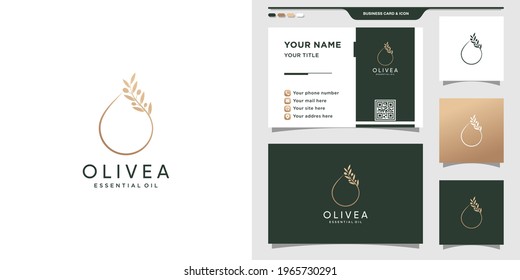 Elegant olive logo combined with water drop, droplet and modern concept. Oil beauty logo and business card design Premium Vector