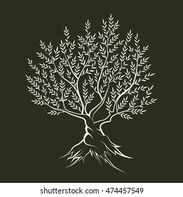 Elegant olive tree isolated icon. Web infographic tree vector sign. Premium quality tree logo design concept pictogram. Olive tree silhouette illustration. Natural olive oil tree plant emblem.
