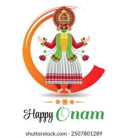  Elegante cartel del festival Onam con bailarina Kathakali y diseño circular para deseos festivos