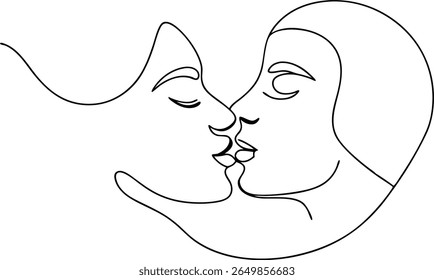 Elegante Uma Linha Arte de Casal Romântico Beijo - Simples Preto e Branco Conceito de Relacionamento