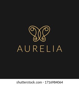 Elegant one line butterfly logo. Decorative luxury butterfly logo for cosmetics, beauty, female accessories company in line art style.