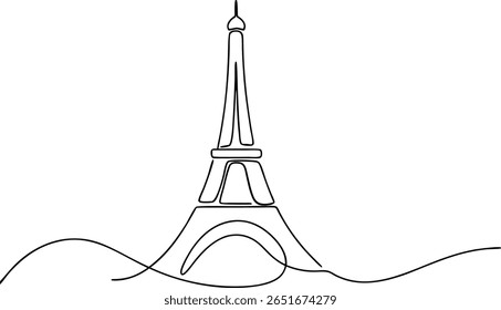 Elegante Desenho de Uma Linha da Torre Eiffel - Contorno minimalista de Paris simbolizando o romance, a viagem e a cultura francesa