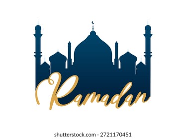 Elegante desenho de uma linha de uma mesquita com cúpulas e minaretes, com luas de crescente e uma estrela. Estrutura islâmica simples e moderna, perfeita para o Eid, Ramadã e projetos religiosos.