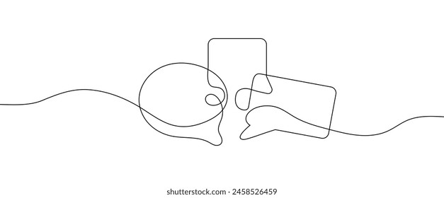 Elegant one line drawing of a speech bubble vector icon. Perfect for communication, chat messenger, and online conversation concepts. Minimalistic and modern linear design element suitable