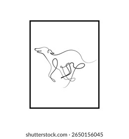 Elegant one line illustration of a running dog, inspired by greyhound motion. Minimalist style perfect for modern design, pet lovers, or animal-themed artwork.
