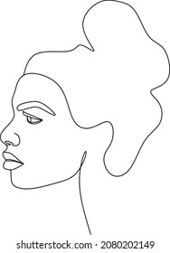 Elegantes bocetos de una línea de la cara abstracta de la mujer. Estilo de línea minimalista de dibujo de cara para mujeres. Ilustración de moda para cosméticos. Línea continua de arte. Impresión mínima de moda. Logo De Belleza. Vector