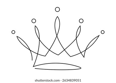 Elegant one-line crown illustration in black on white background. Perfect for minimalist designs, fashion prints, logos, and royal-themed projects.

