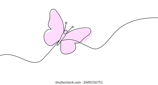 Elegant one-line drawing of a butterfly in flight in color. Simple and modern minimalist illustration.  Continuous line  butterfly icon in color. Vector illustration