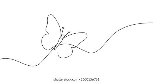 Elegant one-line drawing of a butterfly in flight. Simple and modern minimalist illustration.  Continuous line  butterfly icon. Vector illustration