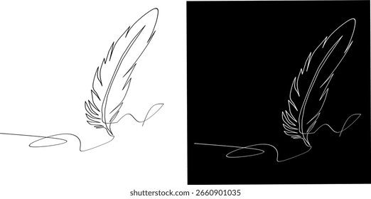 Elegante dibujo de una línea de una pluma, que se muestra en fondos en blanco y negro. Ideal para escribir, poesía, creatividad, libertad o proyectos de Diseño gráfico de temática minimalista.
