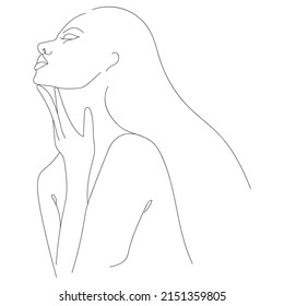 Elegant one-line sketches of a female abstract face. Drawing of a woman's face in a minimalist line style. Fashion illustration for cosmetics. Continuous Line Art. Trendy minimal print. Beauty logo. V