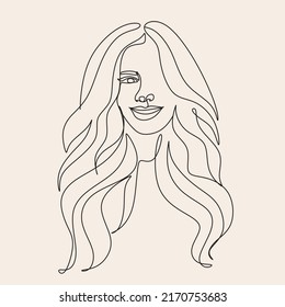 Elegant one-line sketches of a female abstract face. Drawing of a woman's face in a minimalist style. Trendy illustration for cosmetics. Continuous line Art. Fashionable minimal print. Beauty logo. Ve