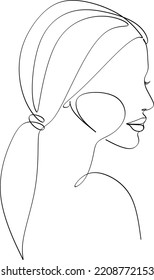 Elegant one-line sketches of a female abstract face. Drawing of a woman's face in a minimalist line style. Fashion illustration for cosmetics. Continuous Line Art. Trendy minimal print. Beauty logo. 