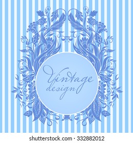 Elegant openwork round vintage frame in precious floral pattern in refined blue