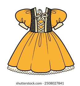 Elegant orange dress with lace and bow for Halloween witch. Image produced without the use of any form of AI software at any stage.