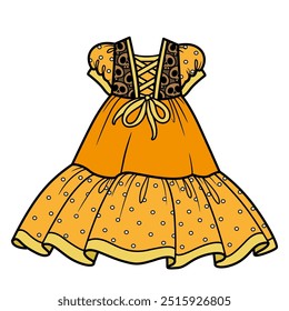 Elegant orange dress for a witch costume with a laced corset with skull ornaments . Image produced without the use of any form of AI software at any stage.