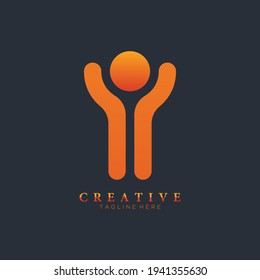 Elegant orange happy young boy icon symbol