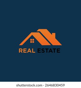 Elegante logotipo laranja casa no fundo azul escuro, perfeito para imobiliário, aluguel ou empresa de habitação.