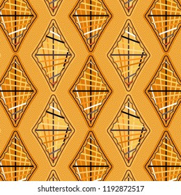 elegant orange repeating pattern of stripe decorated diamonds over stippled background. vivid design for textile, fabric, backgrounds, backdrops and rich surface designs