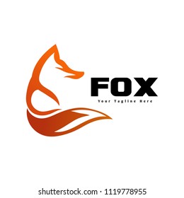 elegant orange stand, sit down fox logo