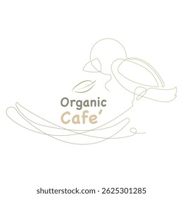 Elegant organic café logo with a line-art bird and leaf design in earthy tones, ideal for eco-friendly coffee shops, sustainable packaging, natural food branding, and wellness cafés.